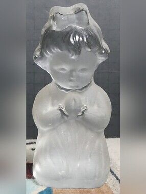 Viking Glass Vintage hand made figurine Girl kneeling praying frosted/clear 6 in